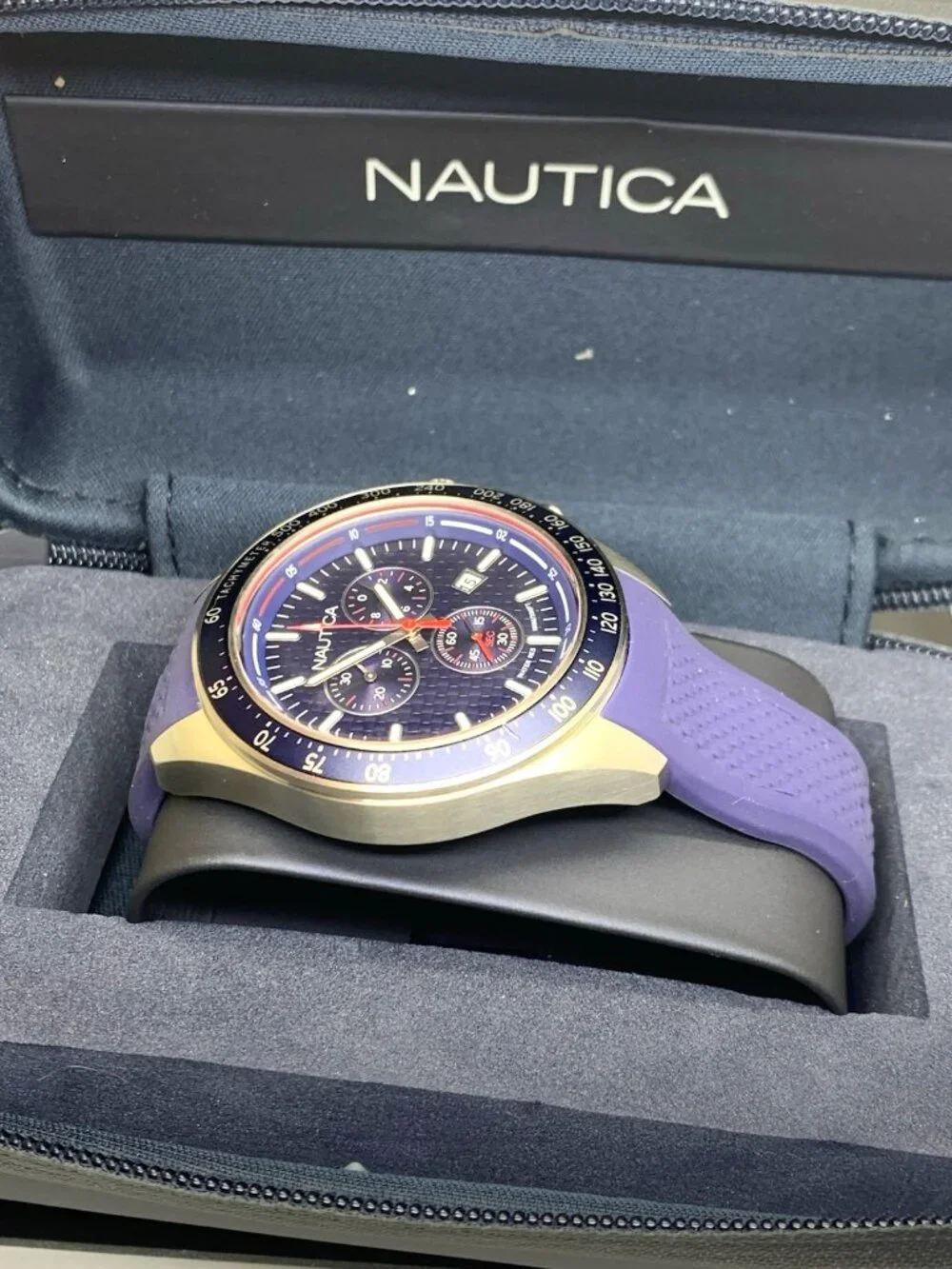 Nautica Men's Watch NAPOBS108 Quartz Chronograph Blue Rubber Strap 46mm